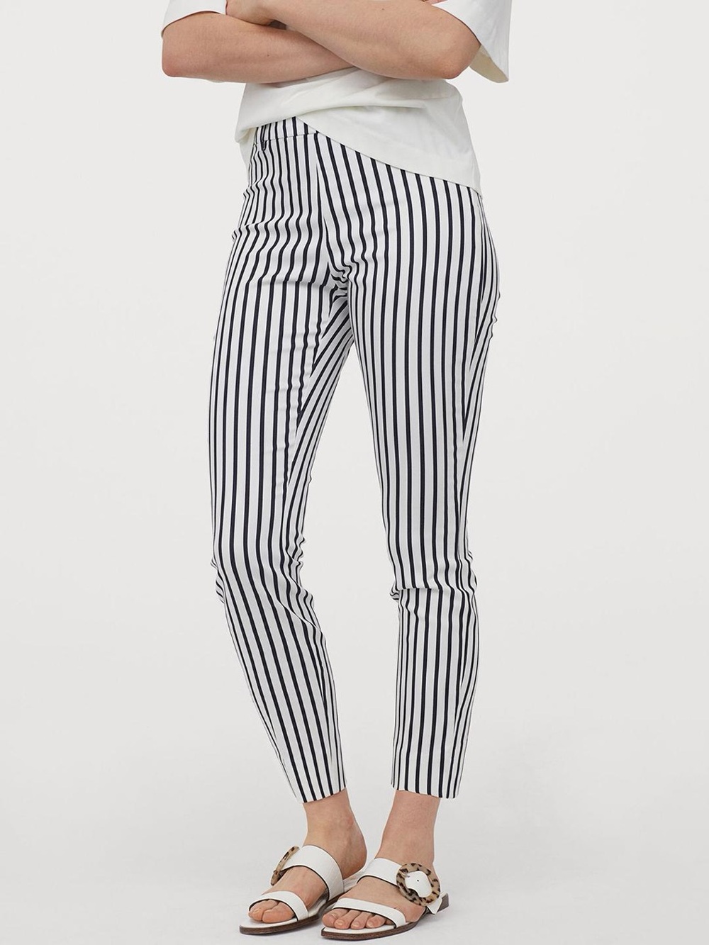 Striped Navy & White Slim Ankle Pants